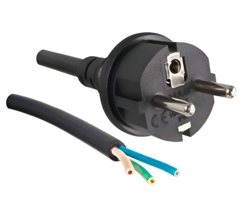 DINIC Netzkabel Gummi / Neopren Schuko auf Open-End, 3cm abgemantelt, 1.5mm², VDE, schwarz, 10m